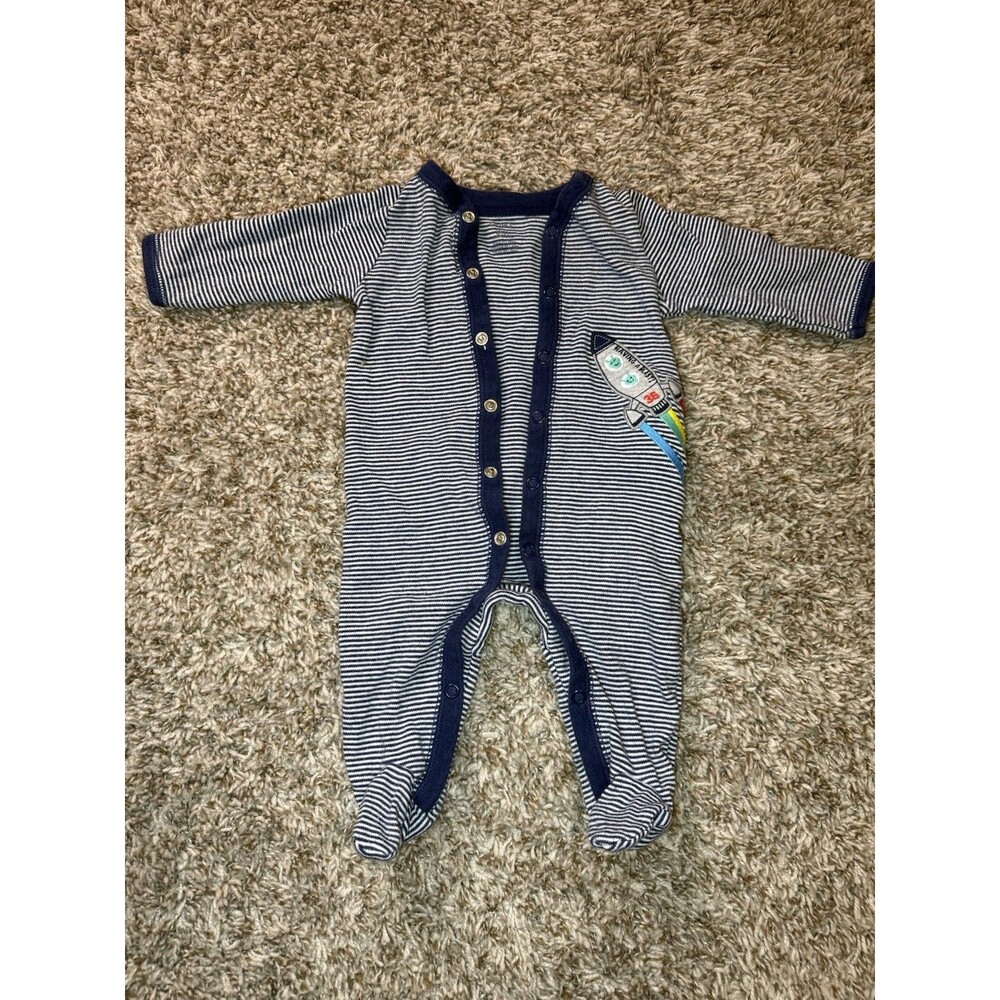 Carter's Baby Boy 3M Footed Sleeper Pajamas Navy White Stripes Rocket Ship - Picture 1 of 10